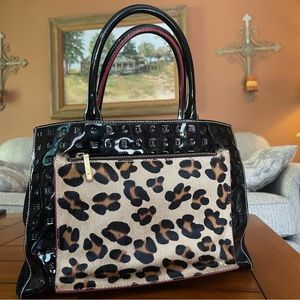 Large Arcadia Genuine Black Patent Leather
Handbag Tote Bag w/Calf Skin accent